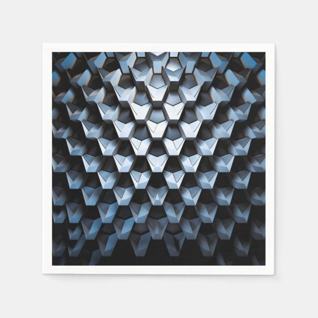 Futuristic Abstract Blue Geometric Metallic  Napkin (Front)