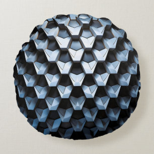 Futuristic Abstract Blue Geometric Metallic  Round Cushion