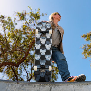 Futuristic Abstract Blue Geometric Metallic Skateboard