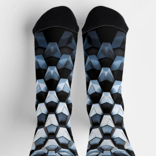 Futuristic Abstract Blue Geometric Metallic Socks