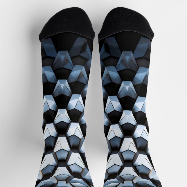 Futuristic Abstract Blue Geometric Metallic  Socks (Top)
