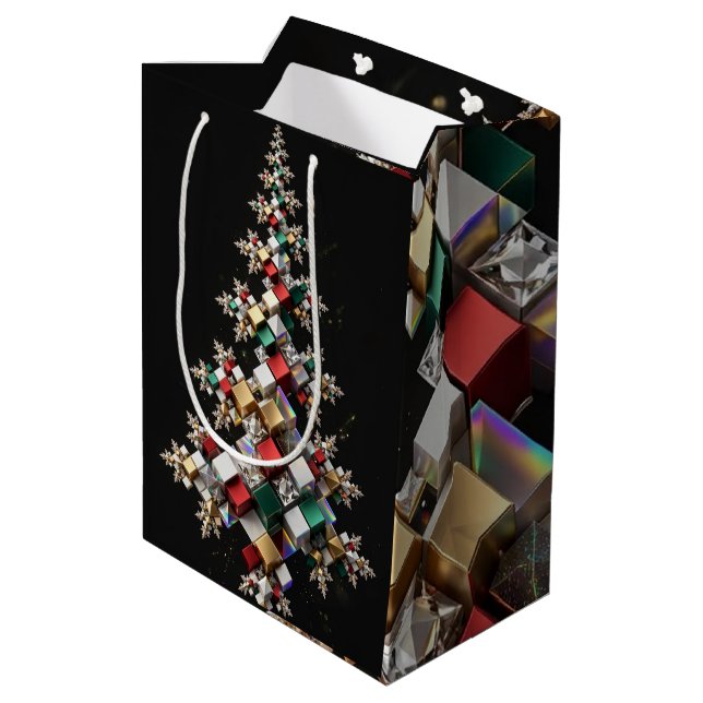 Futuristic Abstract Christmas Mosaic 3D - Medium Gift Bag (Back Angled)