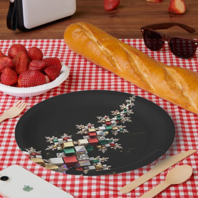 Futuristic Abstract Christmas Mosaic 3D  Paper Plate (Picnic)
