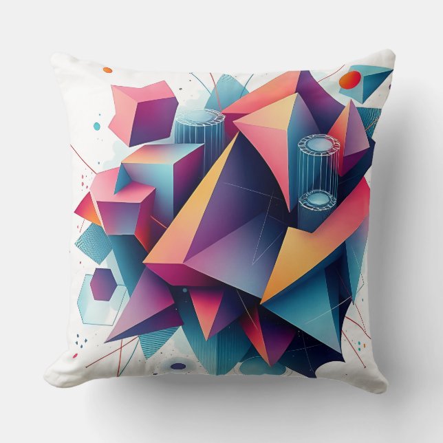 Futuristic Abstract Geometric Shapes with Neon Gra Cushion (Front)