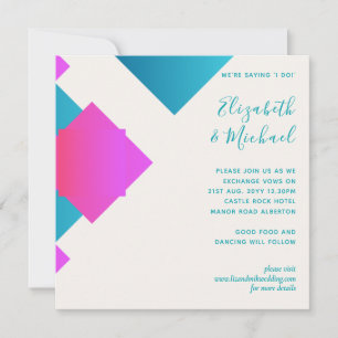 Futuristic Abstract Turquoise Pink Wedding Invites