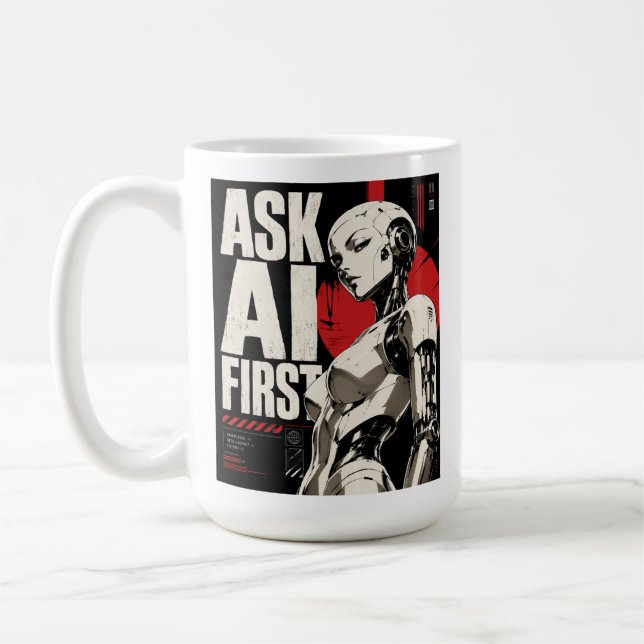 Futuristic AI Robot Humanoid Tech Design Coffee Mug (Left)