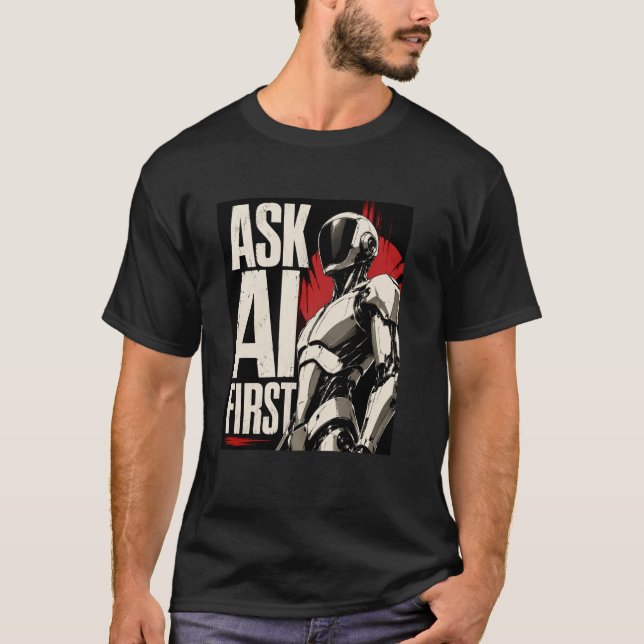 Futuristic AI Robot Humanoid Tech Design T-Shirt (Front)