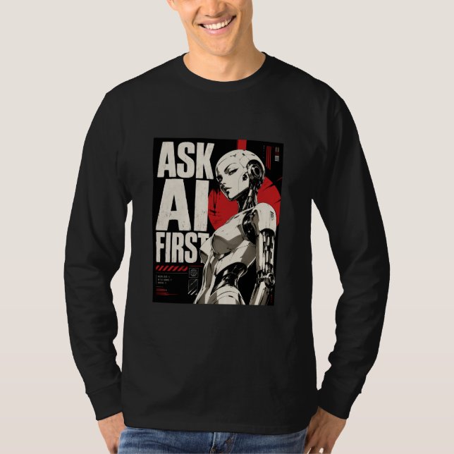 Futuristic AI Robot Humanoid Tech Design T-Shirt (Front)