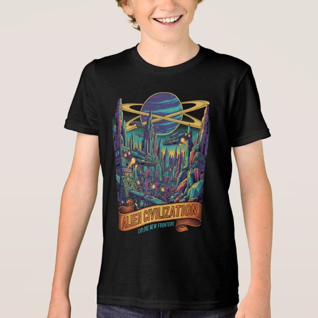 Futuristic Alien Civilization Cosmic Explore Kids' Tri-Blend Shirt (Front)