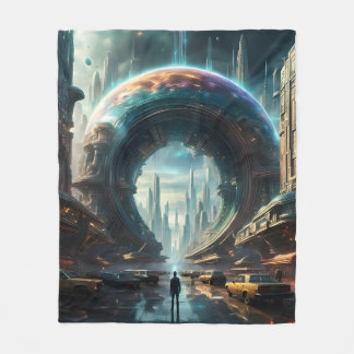 Futuristic Alien Planet Portal with Magic Gate Fleece Blanket