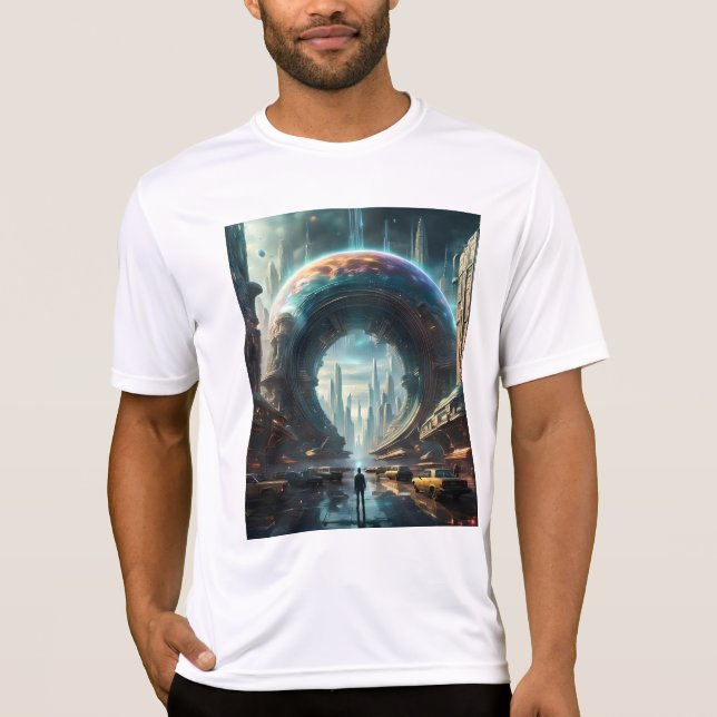 Futuristic Alien Planet Portal with Magic Gate T-Shirt (Front)