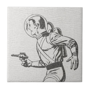 Futuristic and Nostalgic Retro Sci-Fi Ray Gun Man Tile