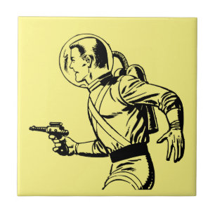 Futuristic and Nostalgic Retro Sci-Fi Ray Gun Man Tile