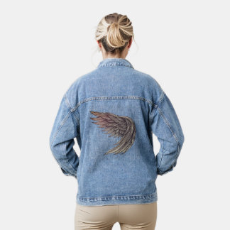Futuristic Angel Wing Fine Line Tattoo Art - Denim Jacket