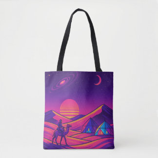 Futuristic Arabian Desert – Sci-Fi Camel Rider Tote Bag