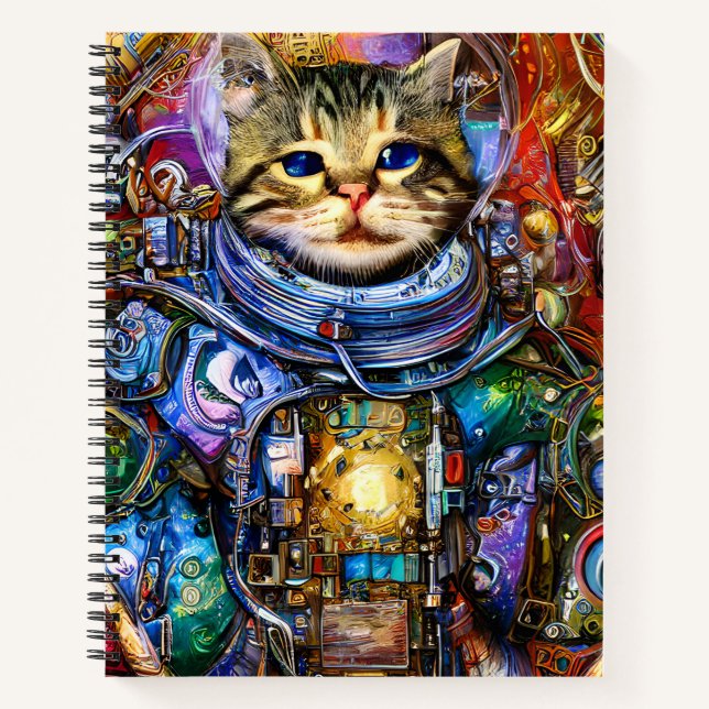 Futuristic Astronaut Cat Outer Space Notebook (Front)