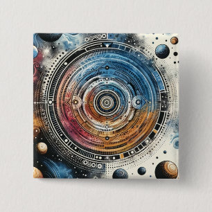Futuristic Batik Cosmic Art – Space Design 15 Cm Square Badge