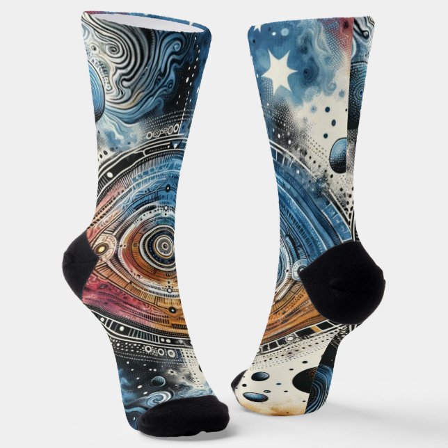 Futuristic Batik Cosmic Art – Space Design Socks (Angled)