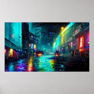 Futuristic big city abstract landscape poster