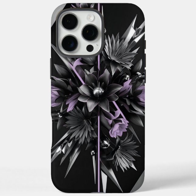 Futuristic Black Floral Phone Case (Back)