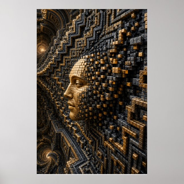 Futuristic Black Gold Mosaic Wall Art Poster (Front)
