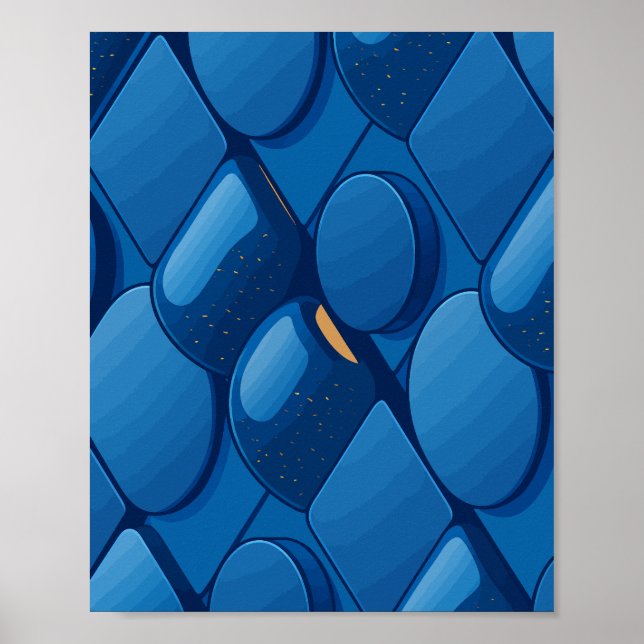 Futuristic Blue Geometric Design Poster (Front)