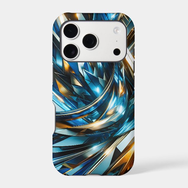 Futuristic Blue Gold Abstract Metallic Geometric (Back)