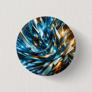 Futuristic Blue Gold Abstract Metallic Geometric 3 Cm Round Badge