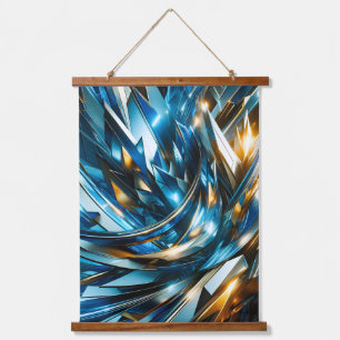 Futuristic Blue Gold Abstract Metallic Geometric Hanging Tapestry