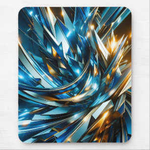 Futuristic Blue Gold Abstract Metallic Geometric Mouse Pad