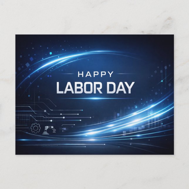 Futuristic Blue Happy Labor Day Holiday Postcard (Front)