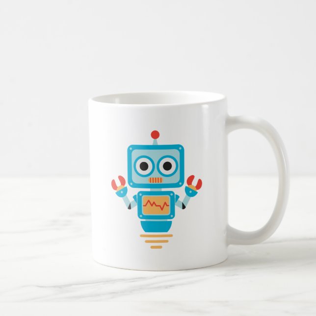 Futuristic Blue, Red, and Yellow Cartoon Robot Coffee Mug (Right)