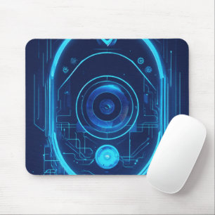 Futuristic Blue Sci-Fi Tech Glow Mouse Pad