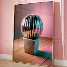 Futuristic Cactus Wall Art, Disco Ball Wall