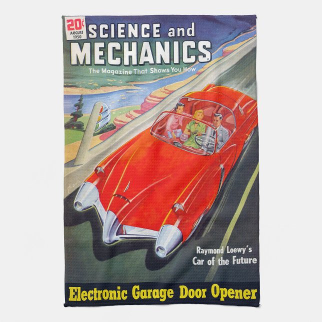 FUTURISTIC CAR DESIGN FROM THE 1950's Tea Towel (Vertical)