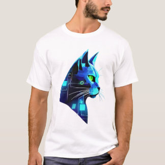 Futuristic Cat in Neon Glow T-Shirt