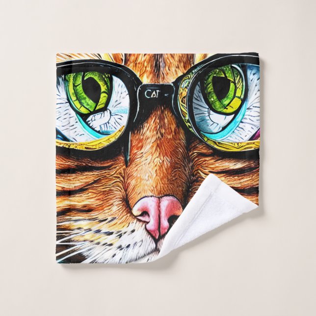 Futuristic Cat Wearing Glasses Wash Cloth (Wash Cloth)