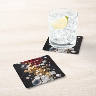 Futuristic Christmas Mosaic Column 3D Square Paper Coaster