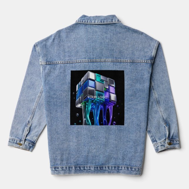 Futuristic Chrome Puzzle Cube  Denim Jacket (Back)