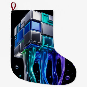 Futuristic Chrome Puzzle Cube Large Christmas Stocking