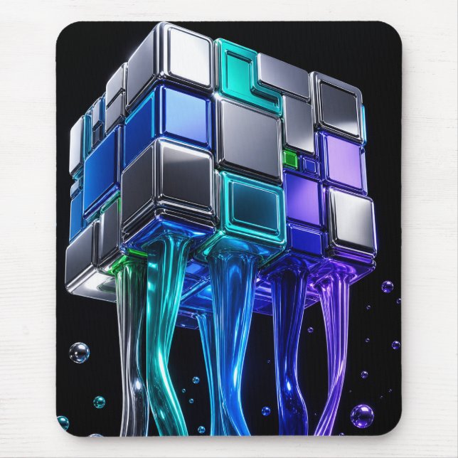 Futuristic Chrome Puzzle Cube  Mouse Pad (Front)