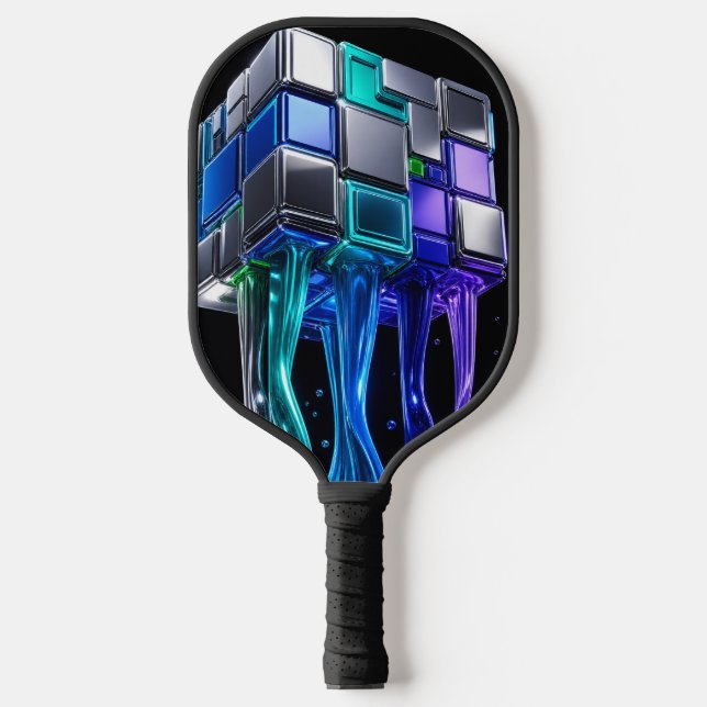 Futuristic Chrome Puzzle Cube  Pickleball Paddle (Front)