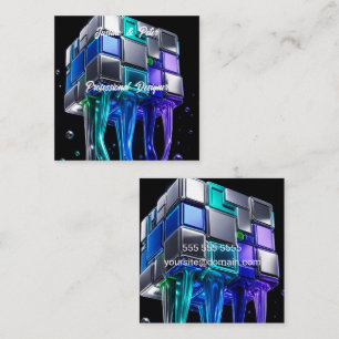 Futuristic Chrome Puzzle Cube Square Business Card