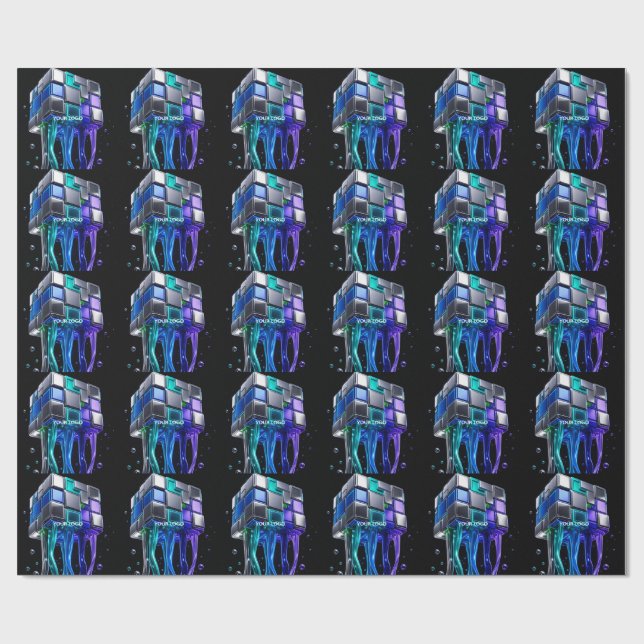 Futuristic Chrome Puzzle Cube  Wrapping Paper (Flat)