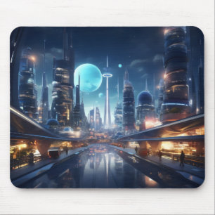 Futuristic City at Night Mouse Pad