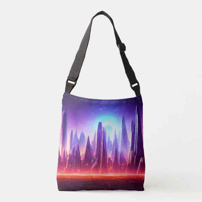 Futuristic City | Blue Star | Alien World Crossbody Bag (Front)