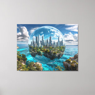 Futuristic City in Glass Sphere Canvas Print