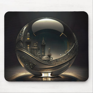 Futuristic City In Transparent Glass Globe Mouse Pad