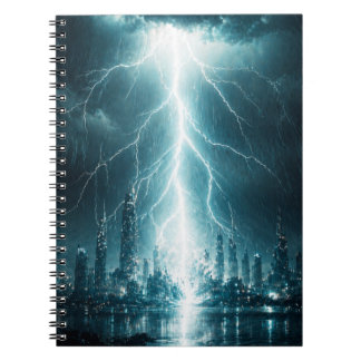 Futuristic City Lightning Strike Wall Art – Cyberp Notebook