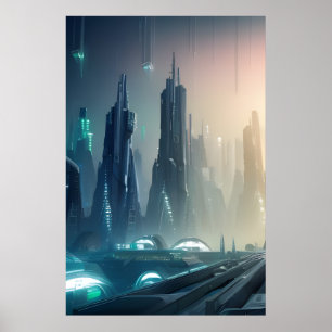  Futuristic City Puzzle with Digital Art #010 Poster